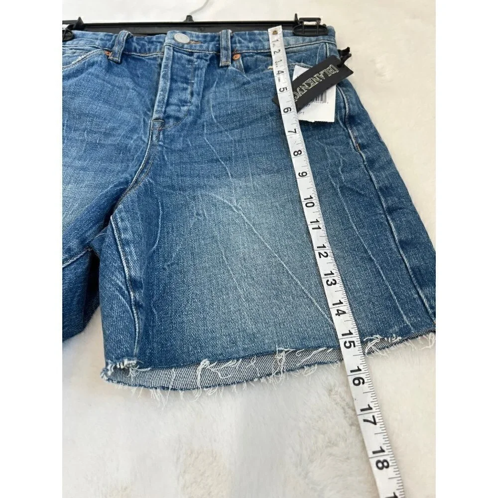 NWT BLANKNYC Size 27 Button Fly Raw Hem Long Denim Shorts MSRP $78